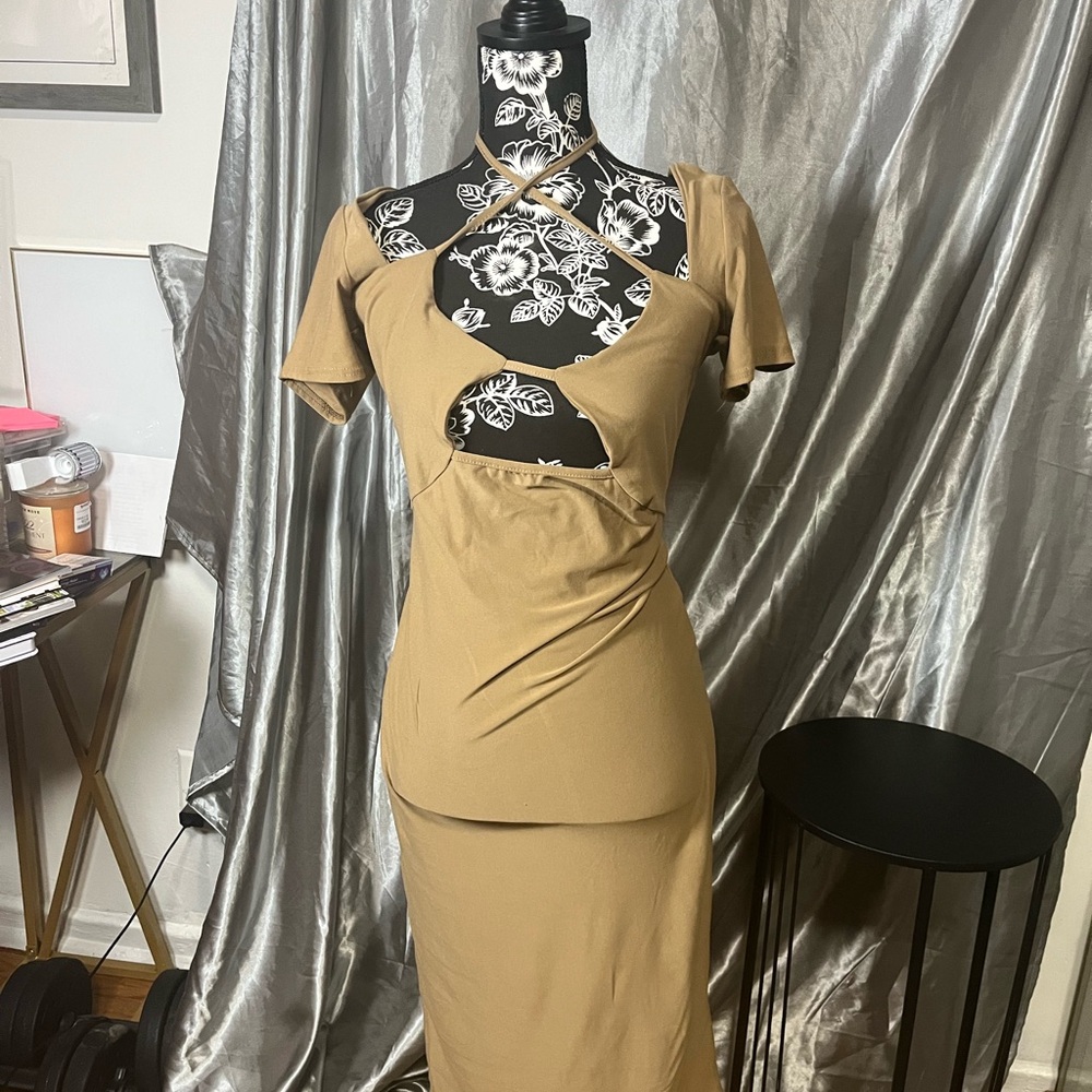 Tan Cutout Midi Dress